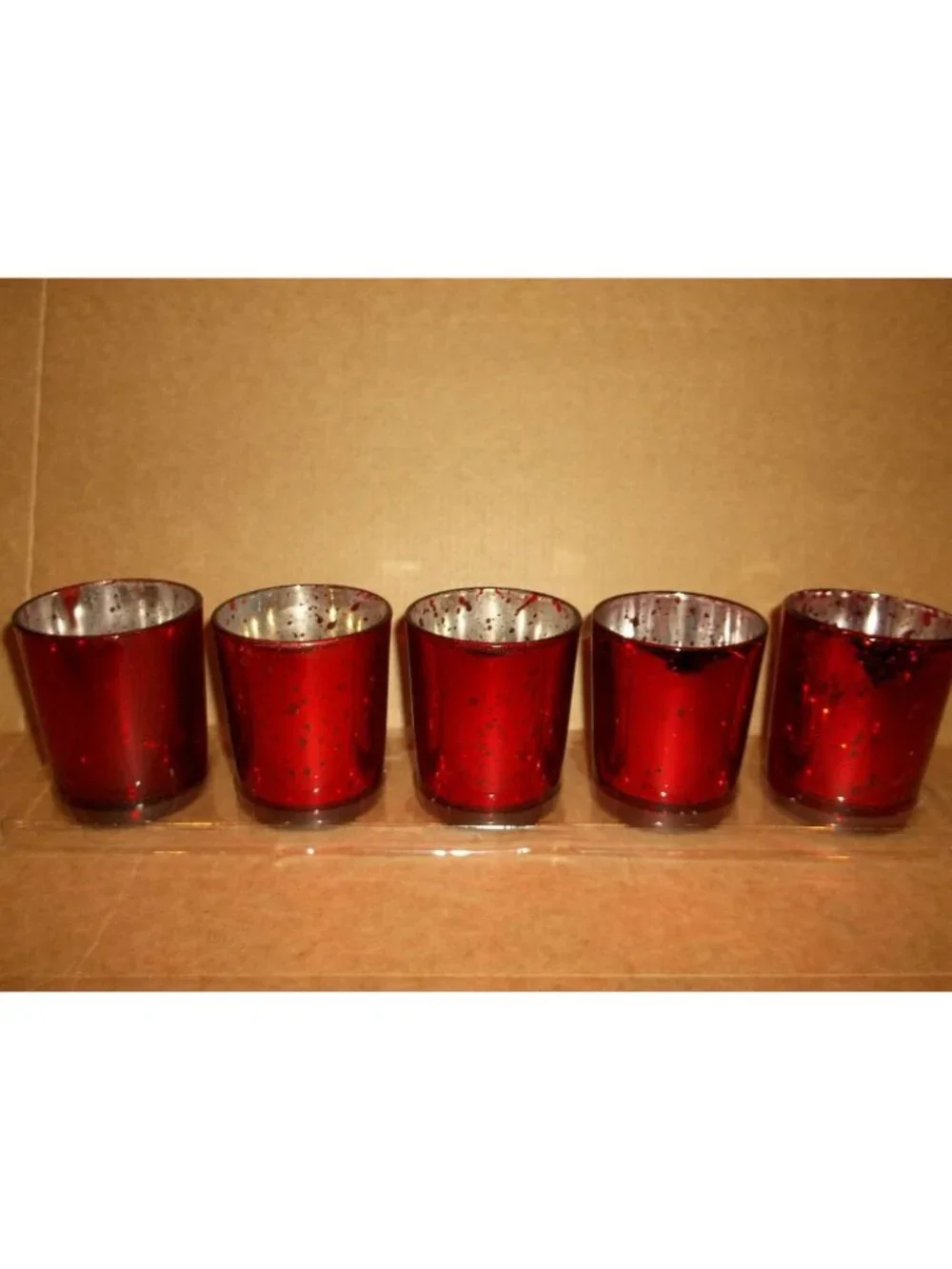 Red Christmas Holiday 5 Piece Votive Candle Glitter Snowflake Gift Set Table